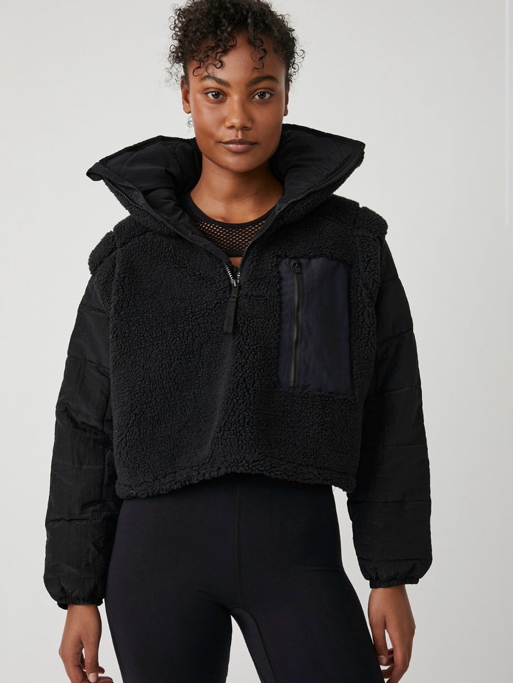 FP Movement by Free People Black Sherpa Hooded Zip Jacket